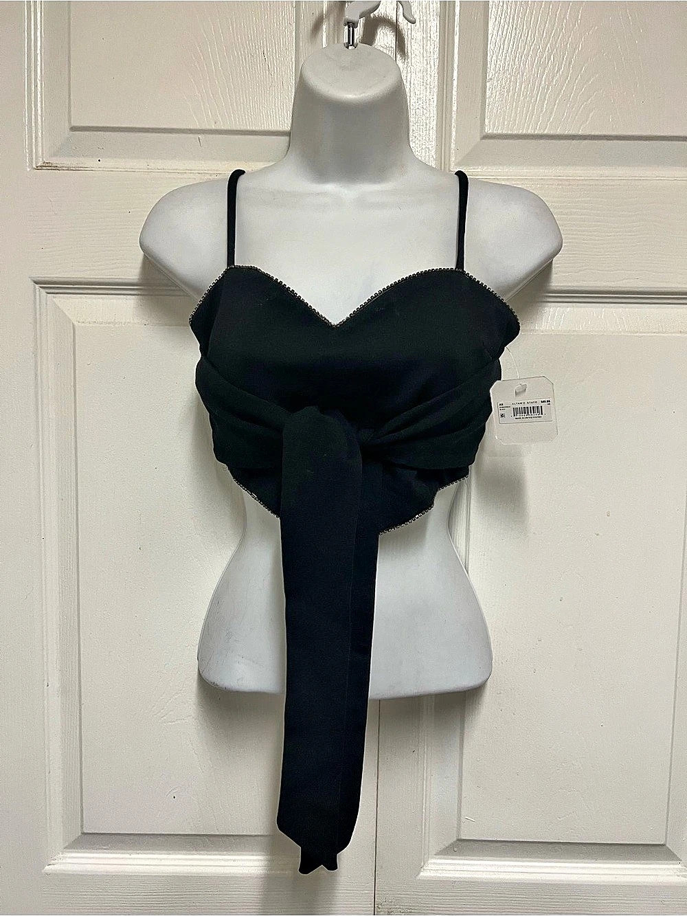 Altar'd State Black Rhinestone Trim Tie Front Crop Top Size XS NWT